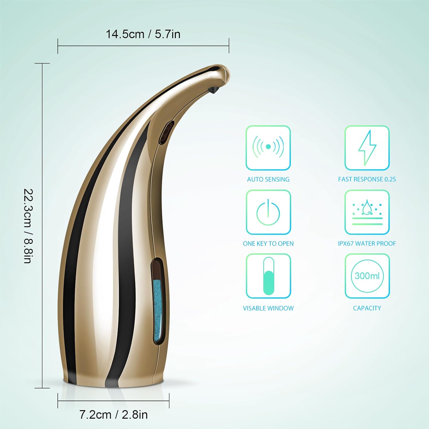 Dispensador automático de jabón con sensor de movimiento infrarrojo de 10.5 oz10.1 fl oz IPX6 Dispensador de jabón automático sin contacto para