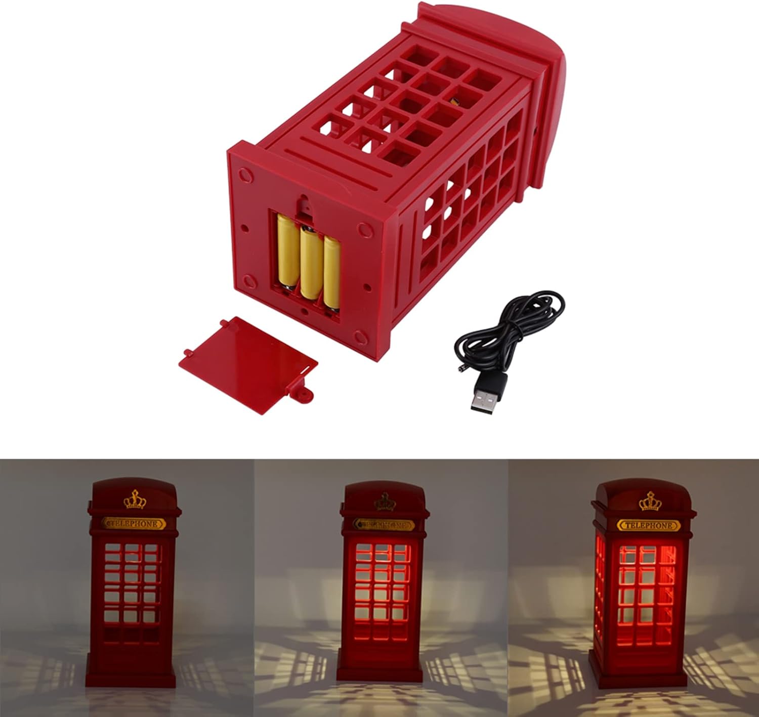 Retro Classic Teléfono Cabina Escritorio Lámpara Noche Luz Táctil Sensor Regulable Amarillo LED
