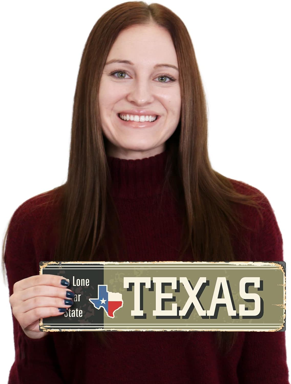 SmartSign Letrero de metal vintage con texto en inglés “The Lone Star State” de 4 x 14 pulgadas, aluminio inoxidable de 40 mil con abrigo