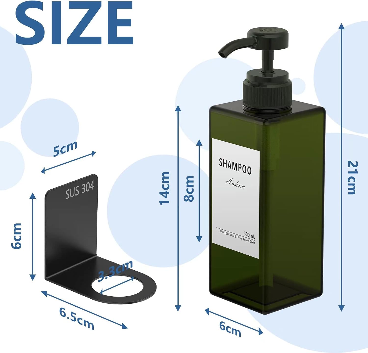Juego de 3 dispensadores de jabón, dispensador de champú y acondicionador de jabón de manos de 16.9 fl oz, sin taladros, montaje en pared con 12
