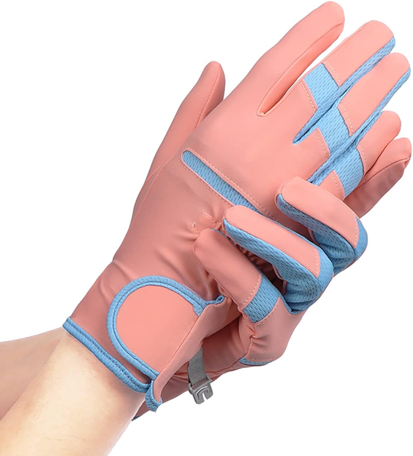 1 par de guantes de conducción de seda de hielo de verano con cinta de cierre ajustable, guantes de protección solar para mujer, con punta de dedos