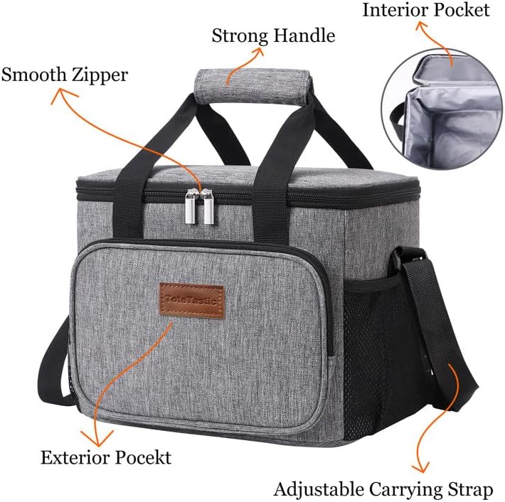 Lonchera reutilizable aislada para mujereshombres, bolsa de almuerzo a prueba de fugas con correa ajustable para el hombro, bolsillo frontal con