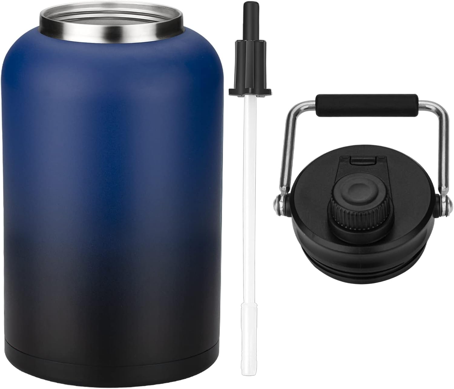 Zenbo Jarra de un galón con popote, mantiene el frío hasta 36 horas, botella de agua de 128 oz con aislamiento al vacío de doble pared, a prueba de