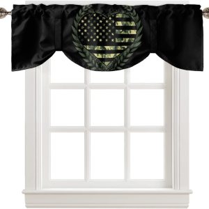 zzsunfeel Cortina de cenefa con amarre de 42 x 12 pulgadas para ventanas, tratamientos de ventana ajustables de camuflaje para cocina, sala de zzsunfeel Cortina de cenefa con amarre de 42 x 12 pulgadas para ventanas, tratamientos de ventana ajustables de camuflaje para cocina, sala de