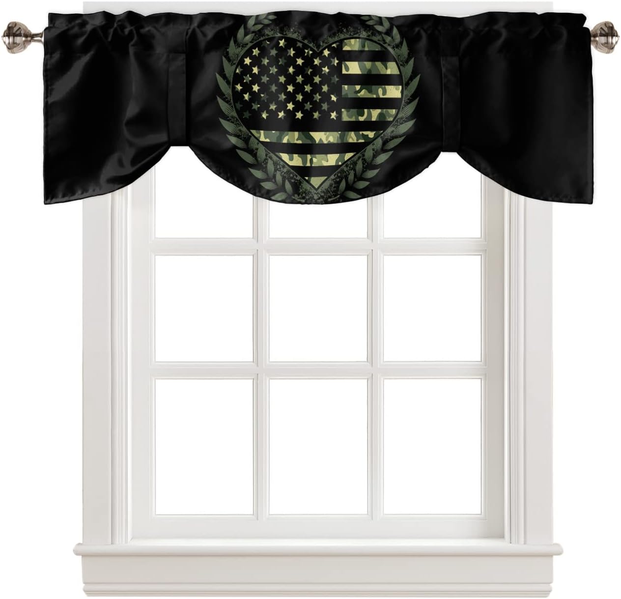 zzsunfeel Cortina de cenefa con amarre de 42 x 12 pulgadas para ventanas, tratamientos de ventana ajustables de camuflaje para cocina, sala de