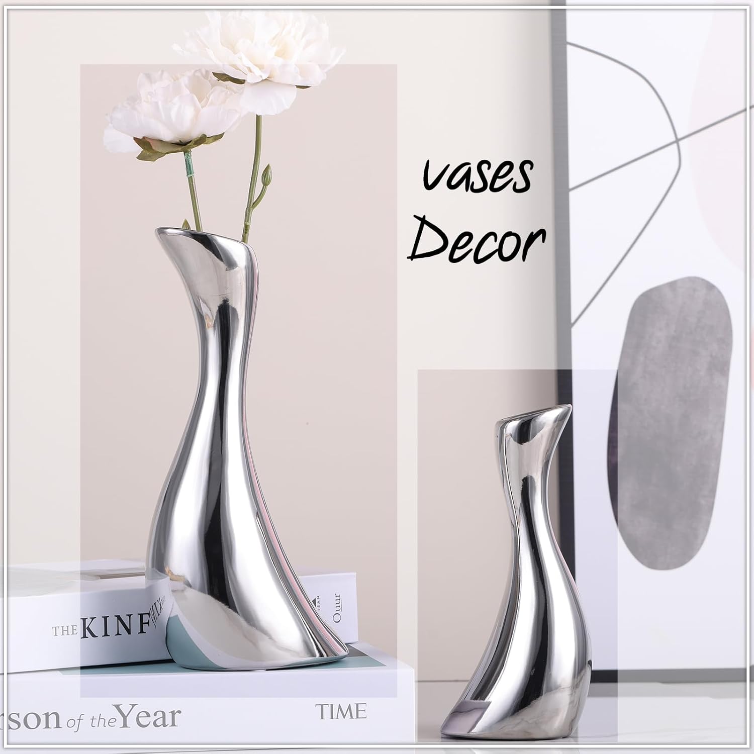 Jarrón de cerámica plateada, decoración brillante para el hogar, moderno y minimalista, jarrones plateados decorativos, para mesa, estante, centros