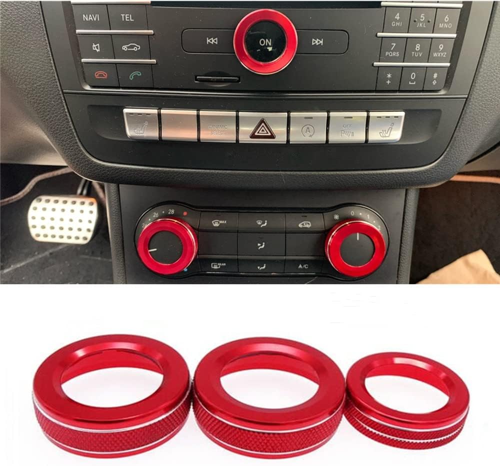 Etiqueta engomada de la cubierta del pomo del volumen del aire acondicionado del coche rojo compatible con Mercedes Benz A B C E GLK GLA CLA GLE ML