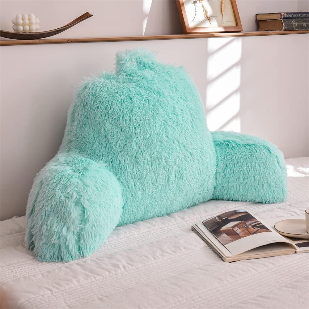 Btargot Almohada de lectura para cama con cuña grande para adultos, respaldo para adultos con brazos  Soporte de espalda para sentarse Aqua