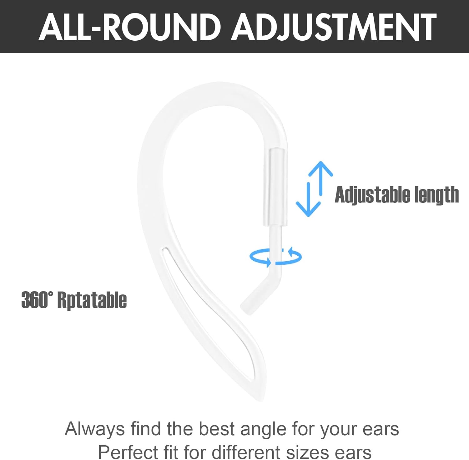 3 pares de ganchos para las orejas translúcidos compatibles con AirPods 3 2 1 y Pro, rotación de 360, longitud ajustable, antideslizante,