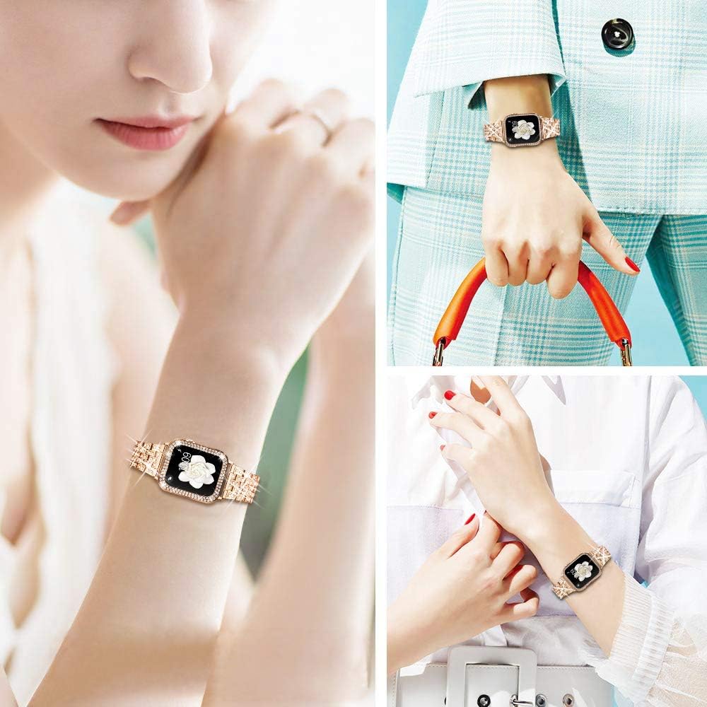 Correa de reloj compatible con Apple Watch Band de 38 mm, con cubierta protectora con diamantes de imitación, con funda protectora para iWatch