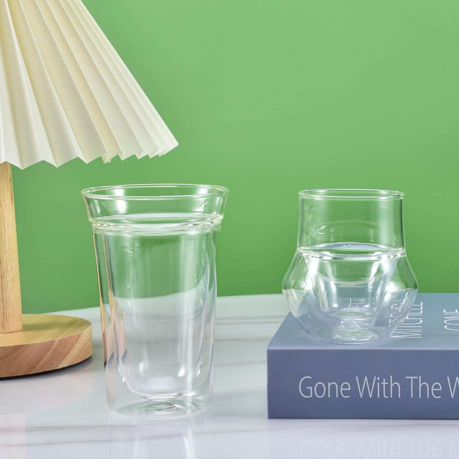 Koythin Taza de café de vidrio de doble pared, taza de café expreso, tazas aisladas transparentes de doble capa, taza de vino de 4 onzas para té con