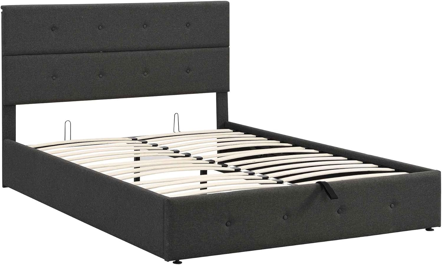 Cama tapizada de plataforma tamaño Queen con almacenamiento en la parte inferior, marco de cama de madera con cabecera copetuda, perfecta para