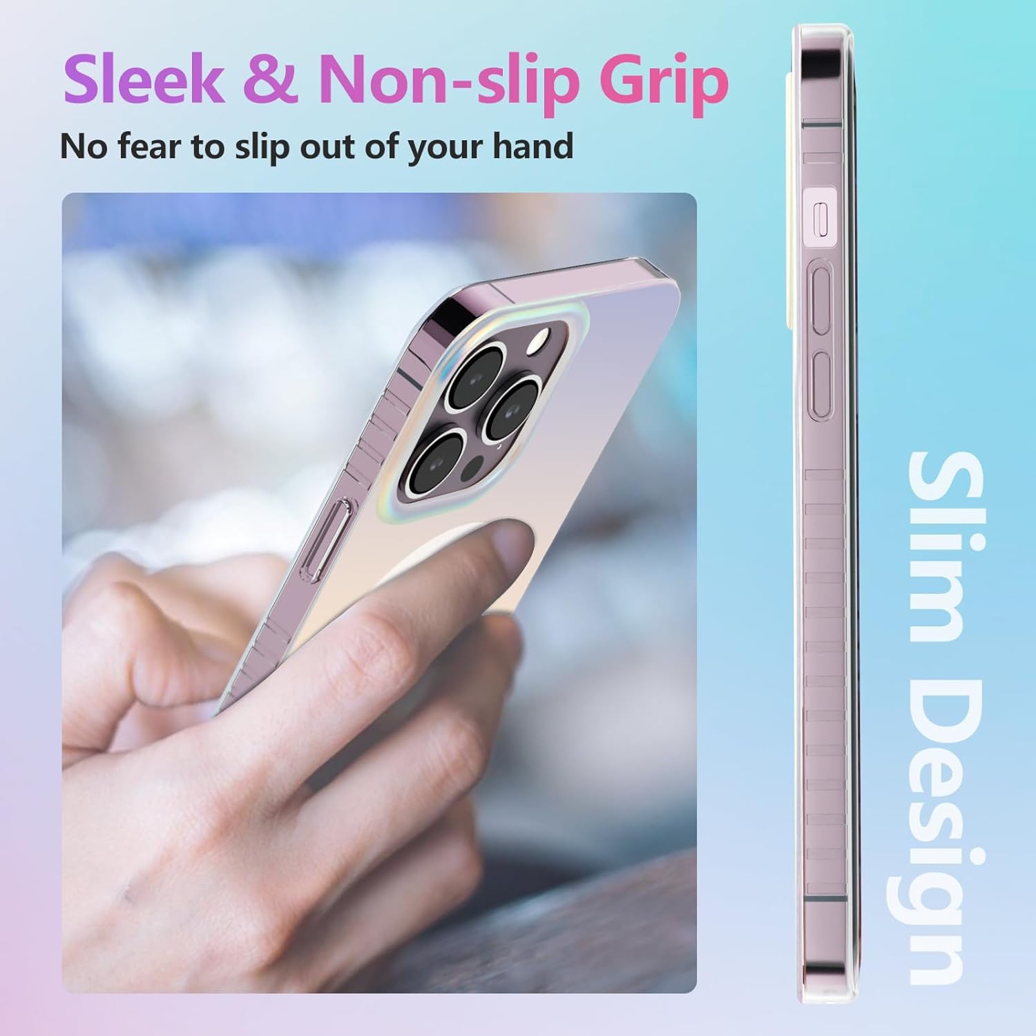 Dosanlues Funda magnética para iPhone 15 Pro holográfica iridiscente, compatible con Magsafe Funda protectora delgada translúcida mate para iPhone