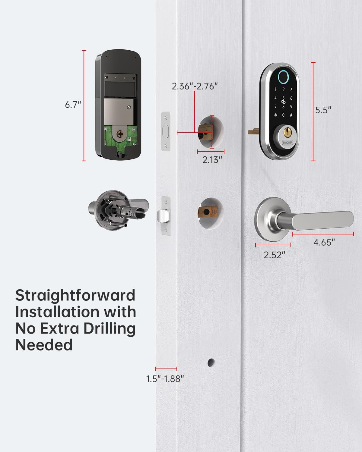 smonet Pro Smart Fingerprint – Juego de cerraduras para puerta delantera, biométrico, pantalla táctil, Bluetooth, electrónica, con asa, para el