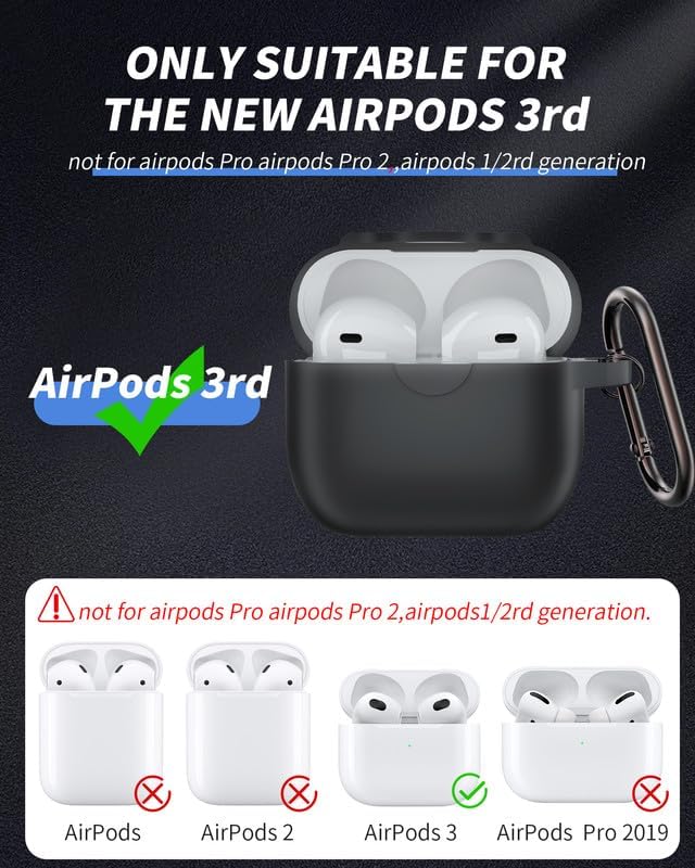 Funda para AirPods 3, accesorios de protección de silicona con llavero compatible con Apple AirPod de 3 generación 2021 para mujeres, hombres, niñas