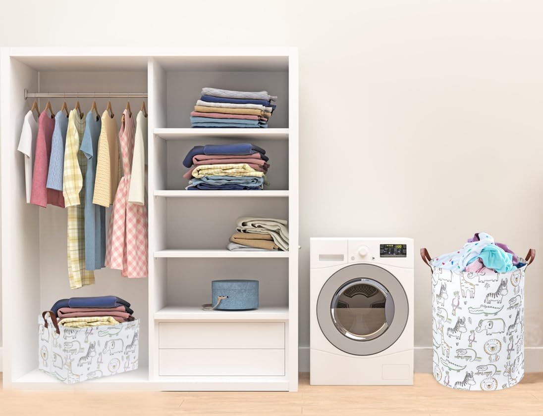 Cesta de lavandería para niños, canasta plegable verde para decoración de habitación de niños, canasta de animales, bonita canasta de