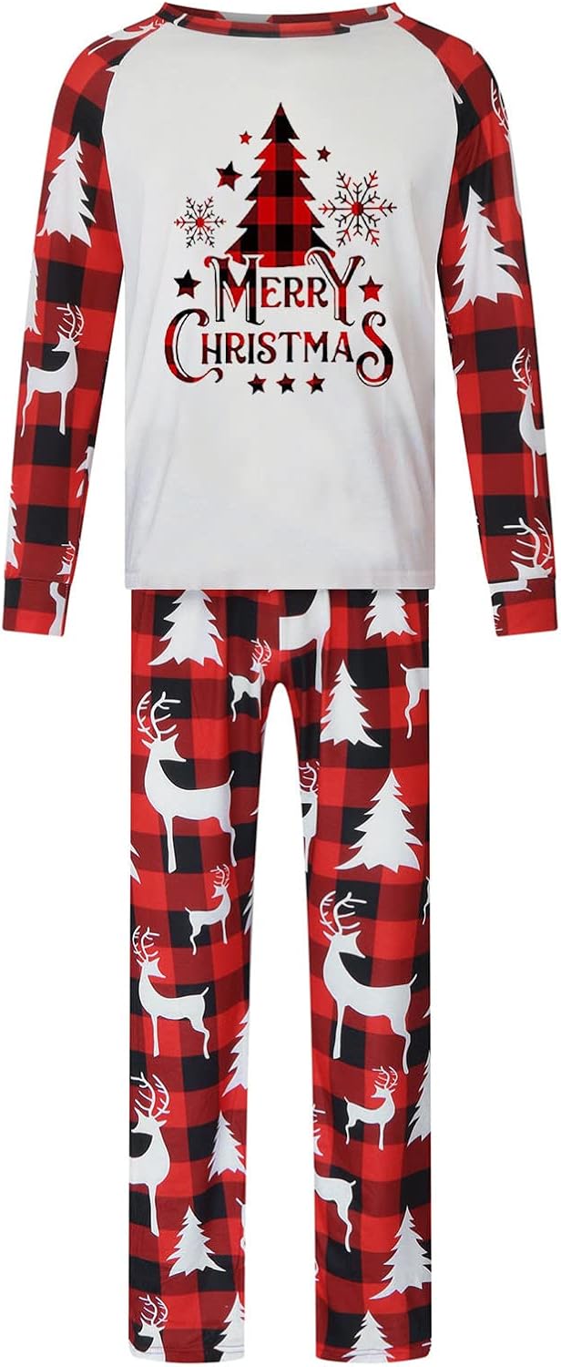 luwita Pijamas de Navidad para la familia, conjunto a juego de camisetas de manga larga y pantalones, camisones navideños con Feliz Navidad