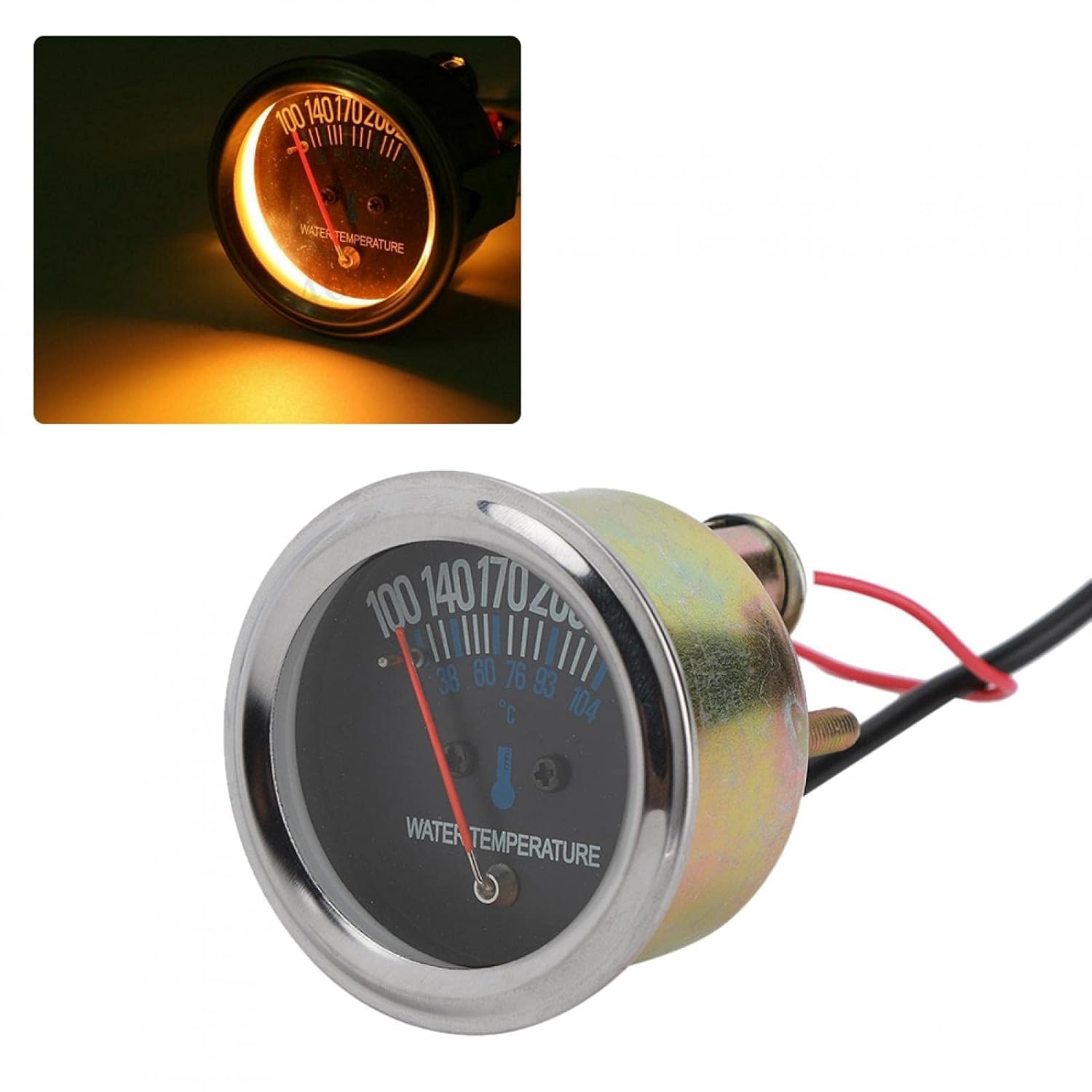 Medidor de temperatura del agua de 2.047 in y 12 V, medidor de temperatura de agua mecánico para automóvil de 100  220  F con luz amarilla, medidor