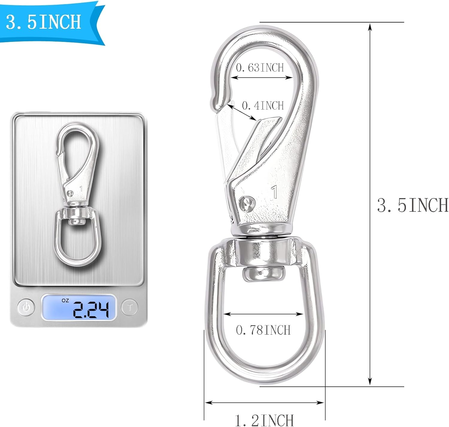 Ganchos giratorios a presión, clips de bandera de acero inoxidable 304 de 2.7 pulgadas, 5 clips para asta de bandera, ganchos resistentes para