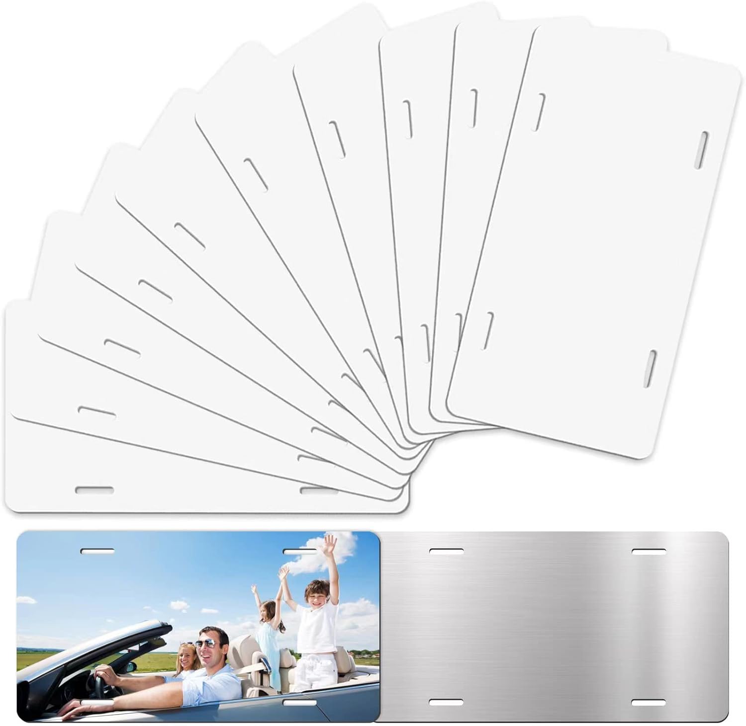 Paquete de 10 matrículas en blanco de sublimación, placa de matrícula en blanco de sublimación de 0.026 in, placas de matrícula de metal para