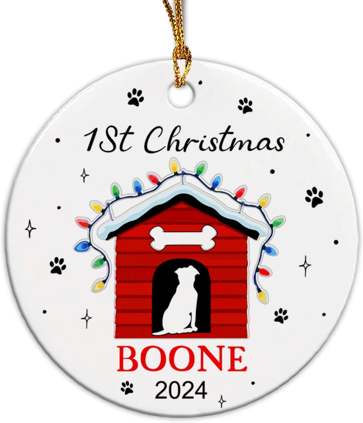 Adorno de cerámica personalizado para el primer perro bebé 2023, adorno personalizado para primera Navidad para mascotas con nombre y año, adorno de