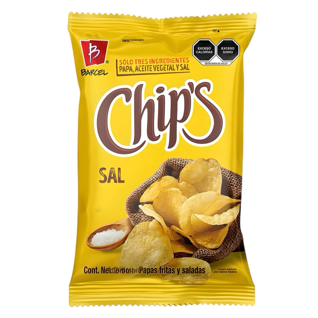 Barcel Chips Sal – Caja de 2.12 oz con 5 bolsas, papas fritas mexicanas