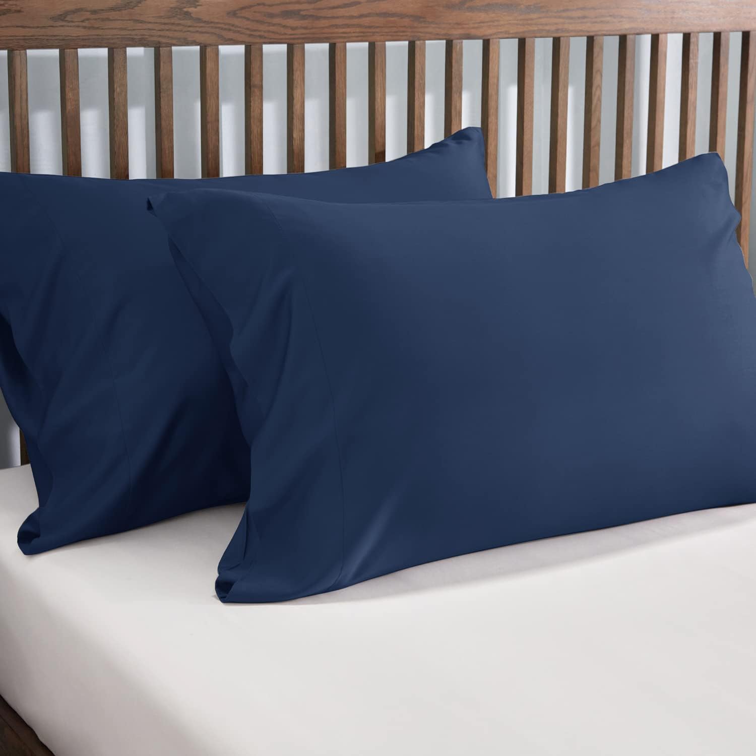 CozyLux Juego de 2 fundas de almohada color azul marino tamaño King, rayón derivado de bambú refrescante con cierre de sobre, fundas de almohada