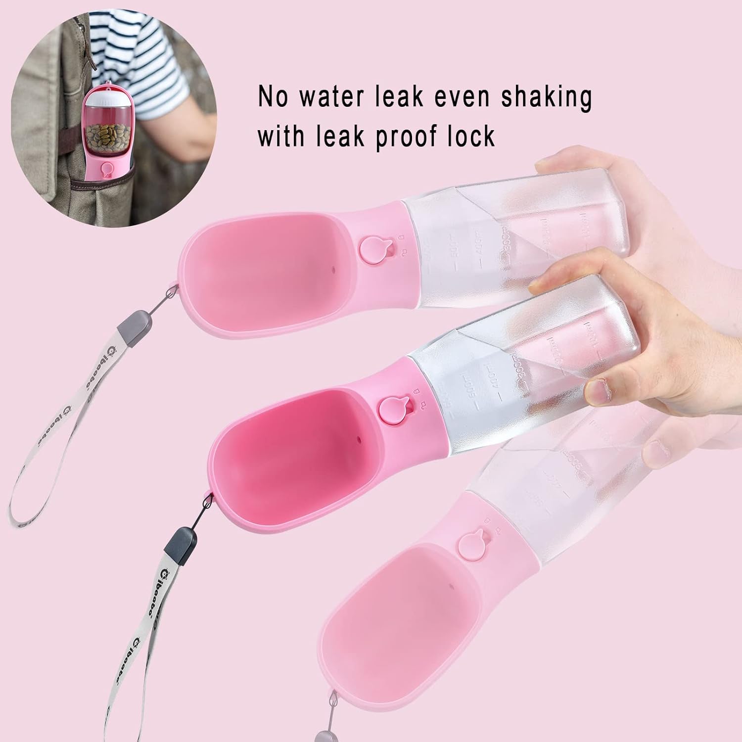 Botella de agua para perros con contenedor de alimentos y soporte para bolsa de excrementos, cuenco de agua de viaje, dispensador portátil para