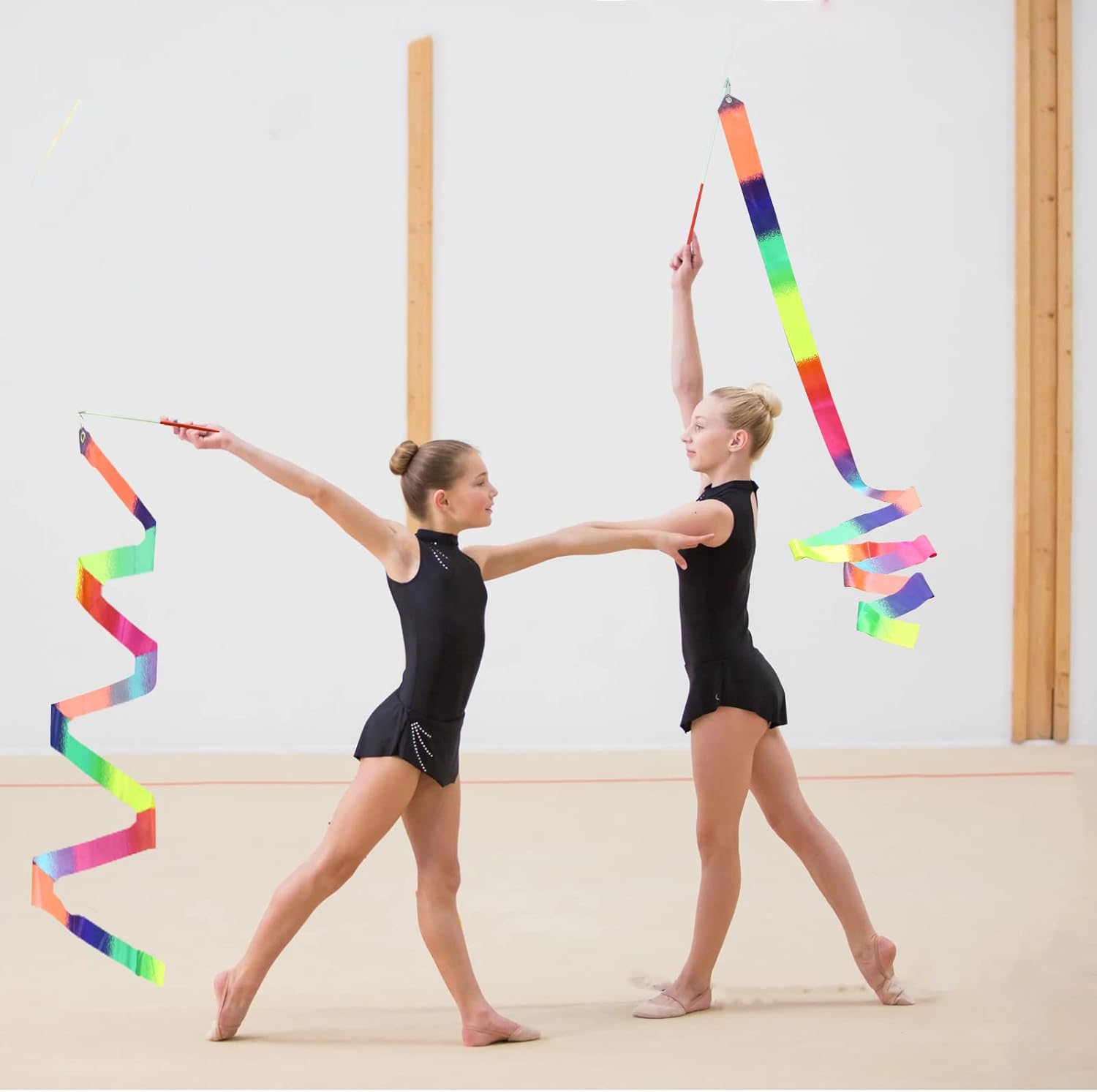 2 varitas de cinta para danza de arcoíris para niños, 78.74 pulgadas de cinta rítmica de gimnasia con varilla, cinta de arcoíris suave para danza