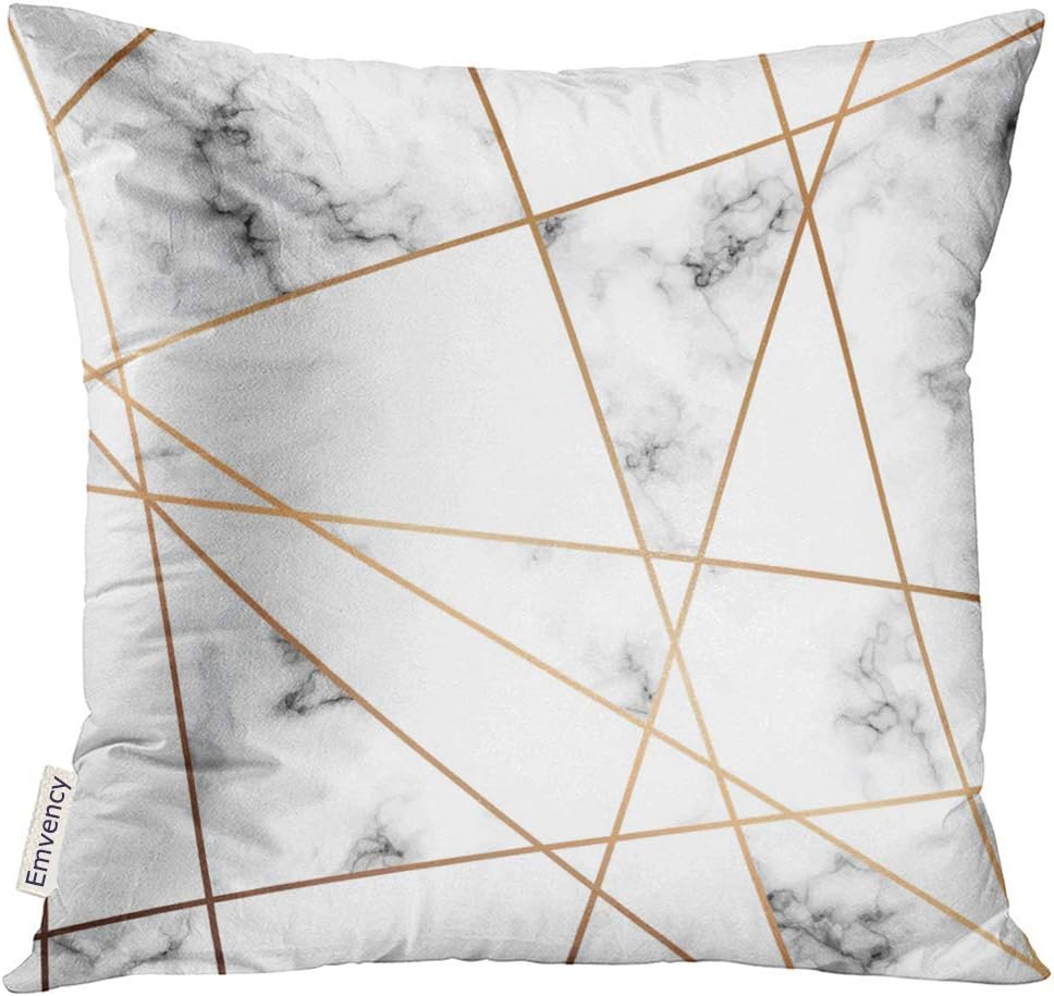 Funda de almohada con diseño de mármol de piedra gris con líneas geométricas doradas, mármol blanco y negro, moderna, lujosa, bloque rosa, funda de