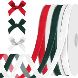 3 rollos de cinta de terciopelo de 38 pulgadas x 30 yardas de cinta de terciopelo rojo, blanco y verde, de Navidad, color rojo, verde, para envolver 3 rollos de cinta de terciopelo de 38 pulgadas x 30 yardas de cinta de terciopelo rojo, blanco y verde, de Navidad, color rojo, verde, para envolver