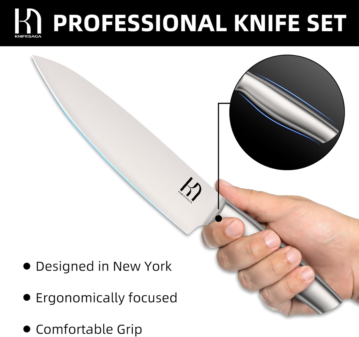 KnifeSaga – Juego de cuchillos de cocina de 14 piezas de acero inoxidable japonés de alto carbono con afilador integrado, juego de cuchillos de chef