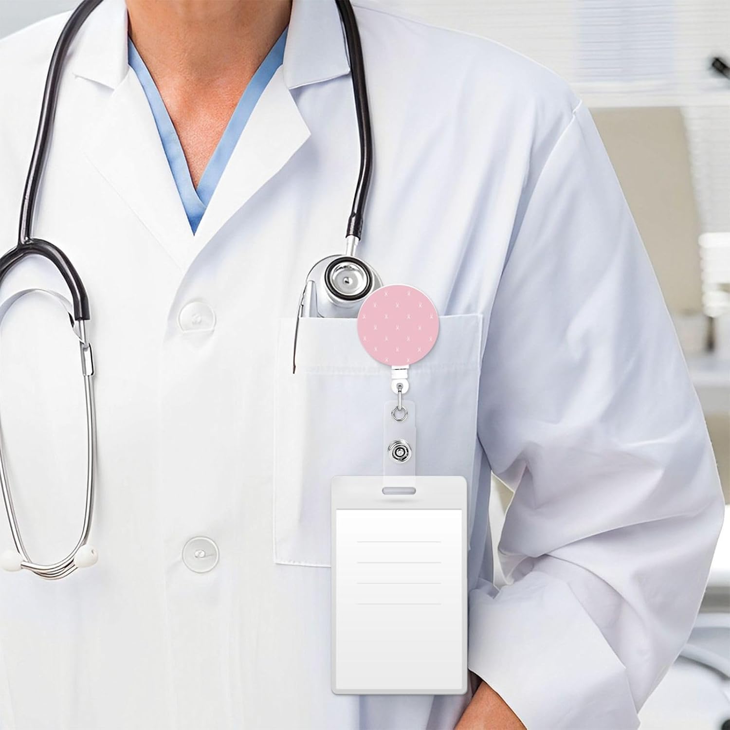 Portatarjetas retráctiles, carrete de insignia de concienciación sobre el cáncer de mama, tarjeteros de identificación con clip de insignia