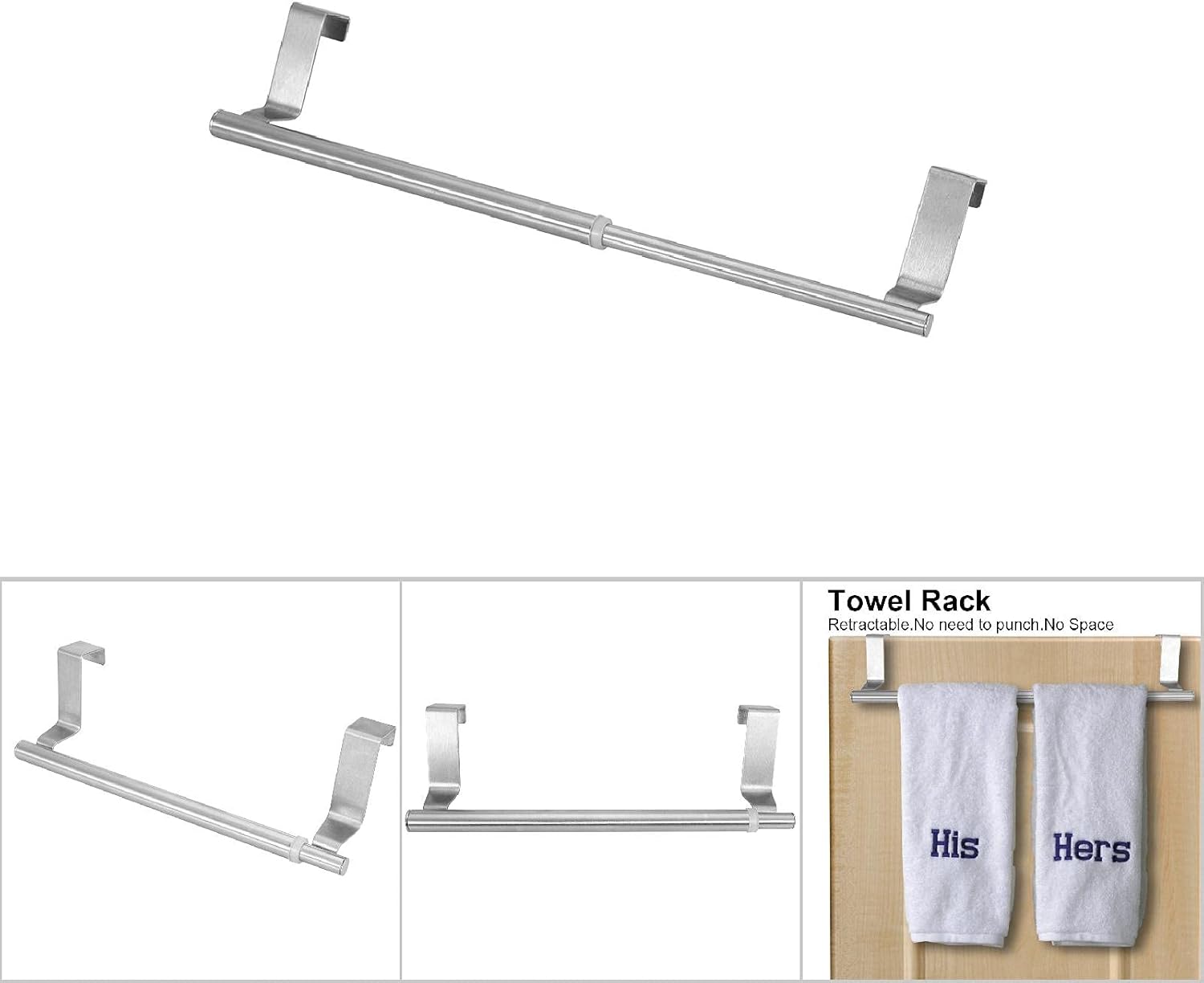 Combort – Toallero retráctil de acero inoxidable para baño, doble y individual, para dormitorio, baño, cocina, sala de estar (para paneles de puerta