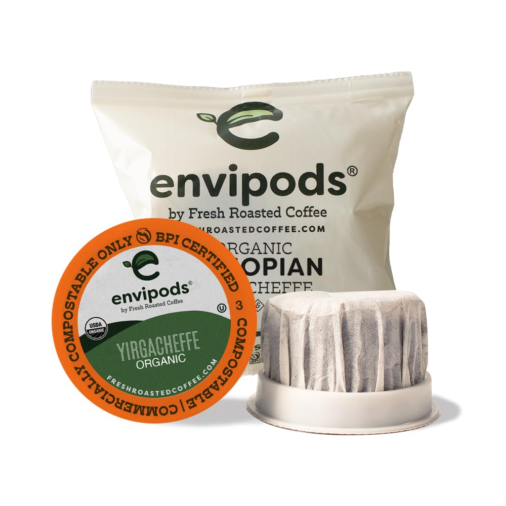 Fresh Roasted Coffee, Envipodas etíopes orgánicos, Kosher, de comercio justo, tostado medio, 36 unidades, envueltos individualmente, compatible con