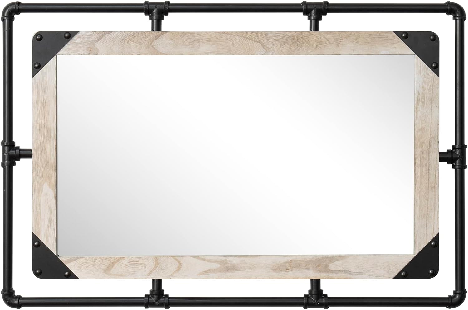 Espejo de tubo industrial rústico  36 x 24 pulgadas, espejo de pared rectangular de metal decorativo para baño, sala de estar, dormitorio, espejo de