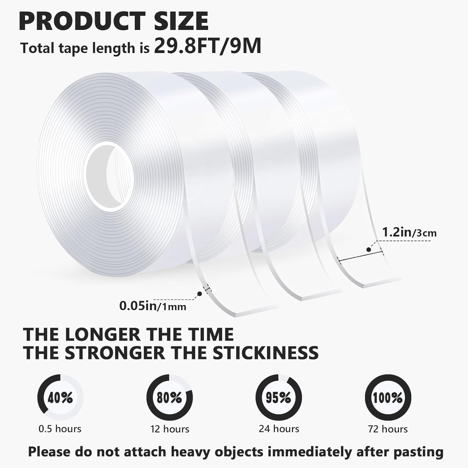 Cinta de doble cara resistente, material nano-acrílico, lavado y reutilizable, autoadhesivo, protección del medio ambiente, cinta de pared