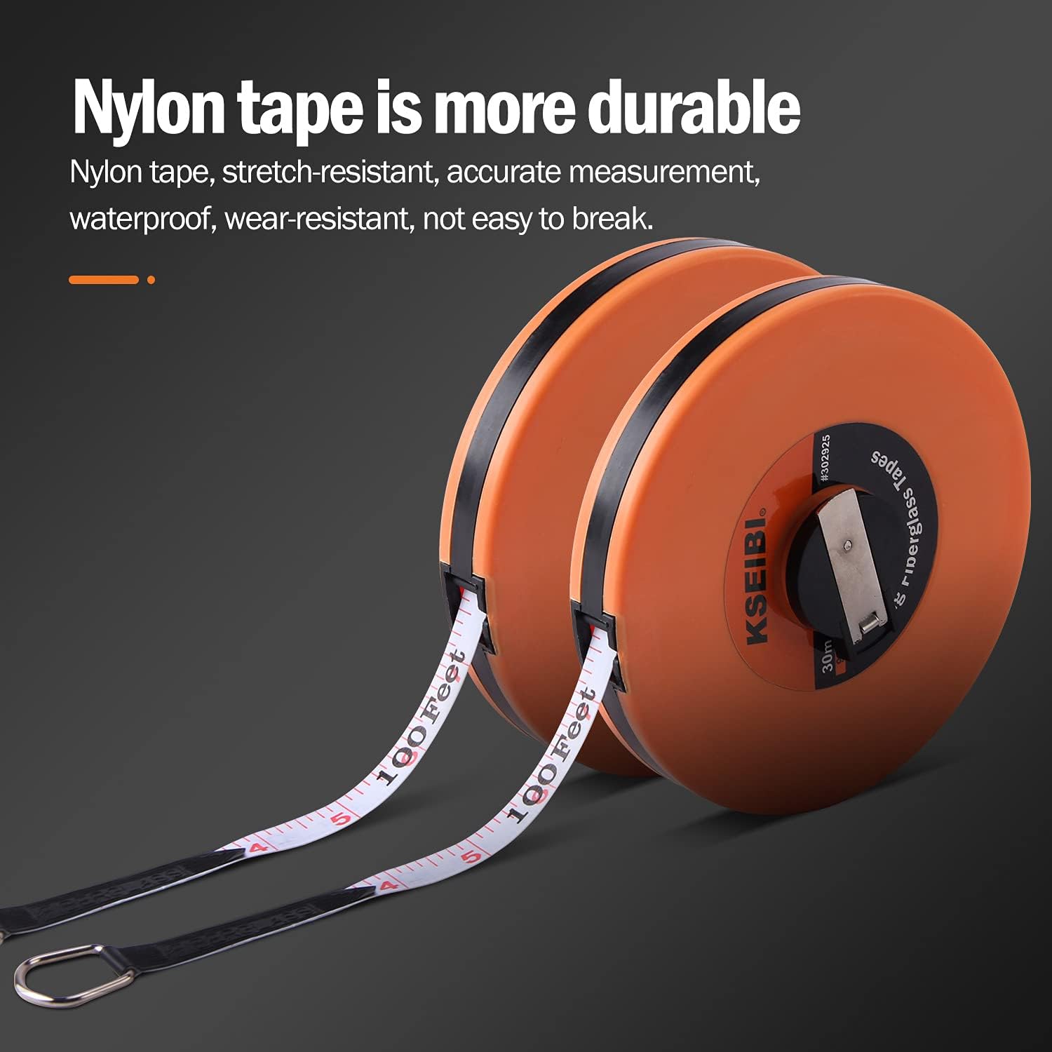 KSEIBI 302910 Cinta métrica de fibra de vidrio larga de impresión de doble cara en pulgadasmétrica para trabajos de construcción (66 pies65.6 ft)