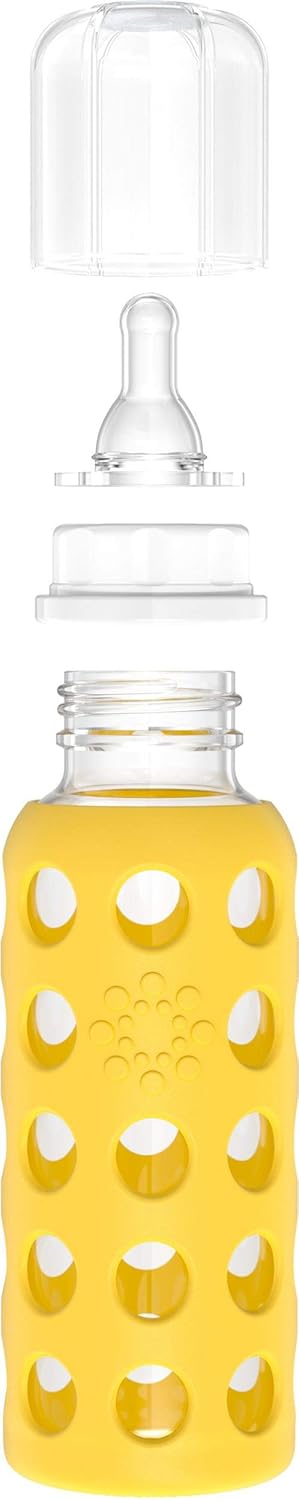 Lifefactory Biberón de vidrio de 9 onzas con pezón de etapa 2 y funda protectora de silicona, mango