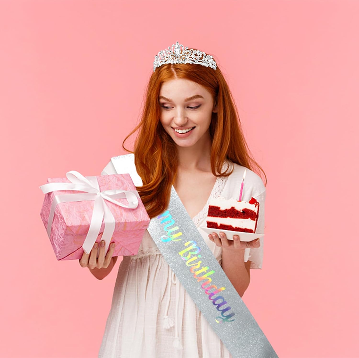 Corona de cumpleaños para mujer, juego de banda y tiara de diamantes de imitación, banda de cumpleaños de princesa y tiara para mujer, decoración de
