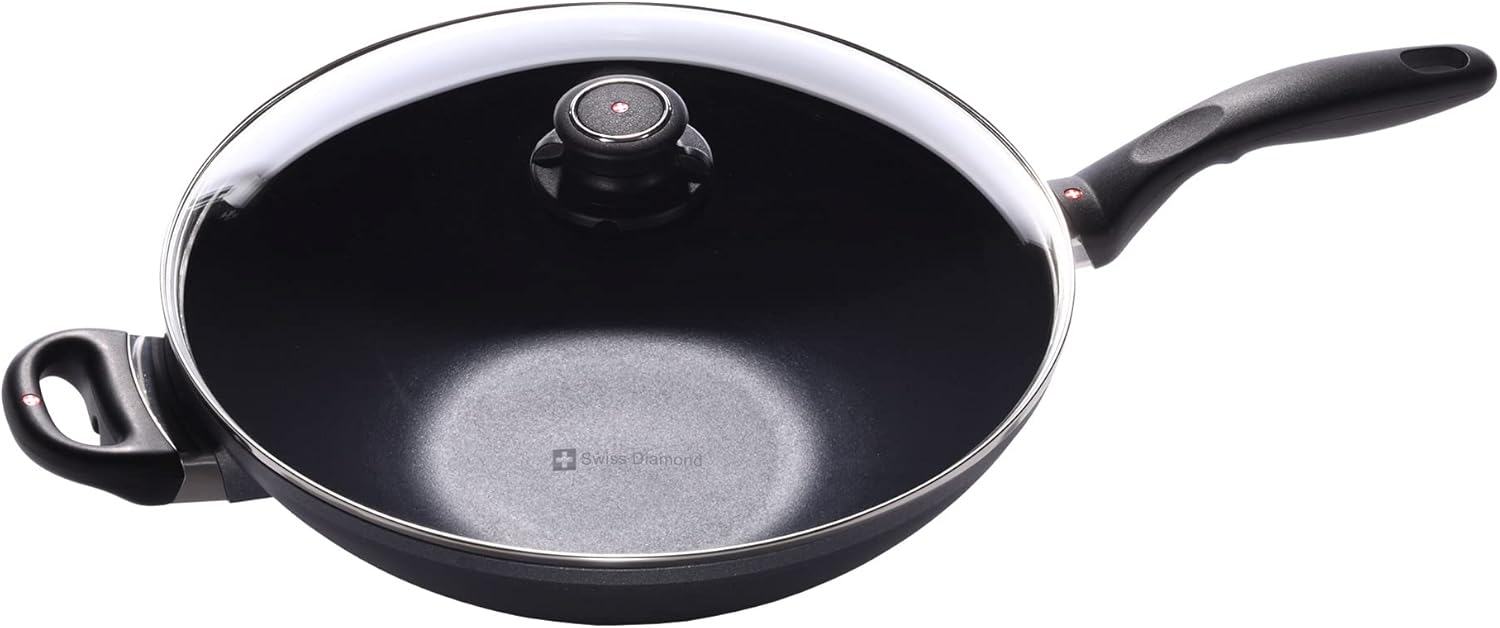 Swiss Diamond Wok Wok HD antiadherente de aluminio recubierto de diamante de inducción de 12.5 pulgadas (5.3 cuartos), incluye tapa, sin PFOA, apto