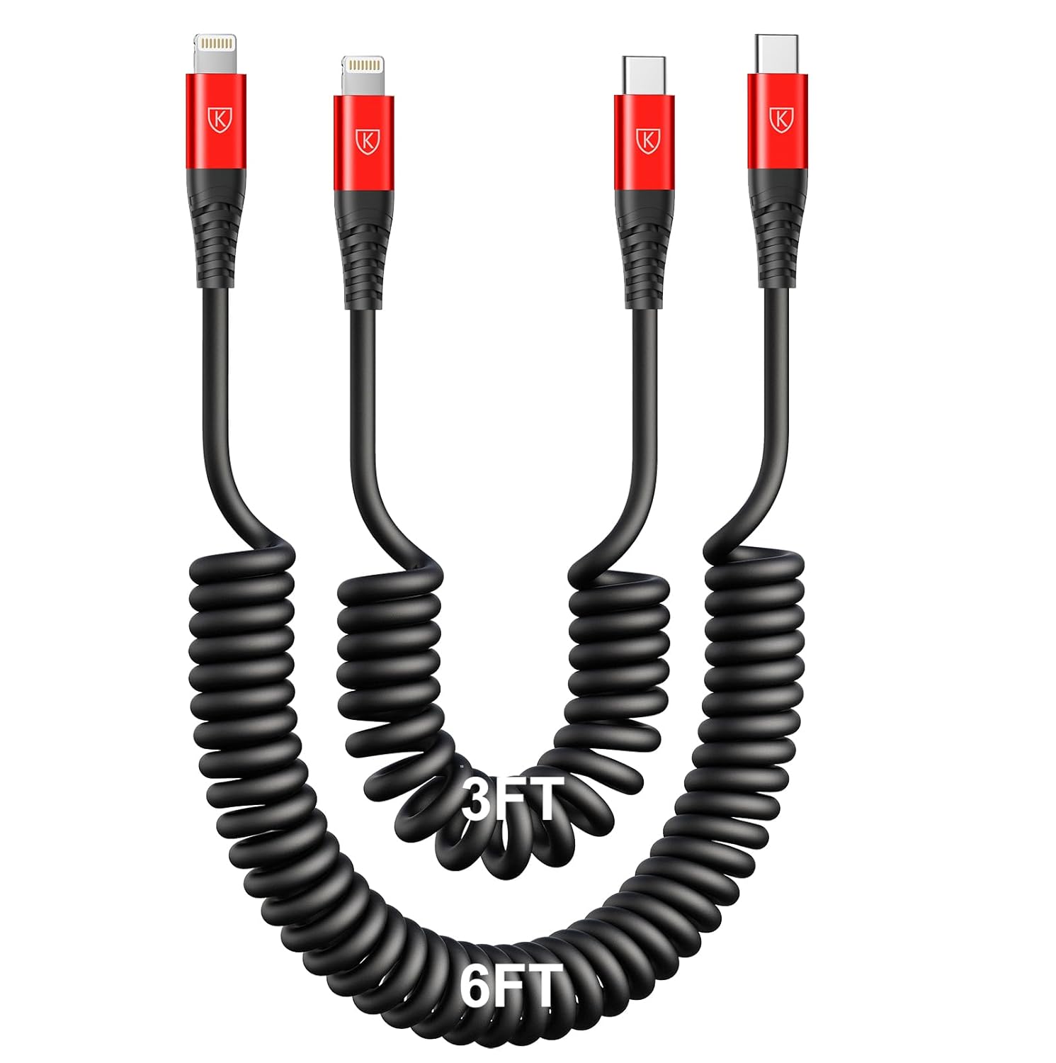 Cable USB tipo C a Lightning 3 pies6 pies, paquete de 2 cables de carga rápida para iPhone certificado Apple MFi, cable corto USBC para iPhone