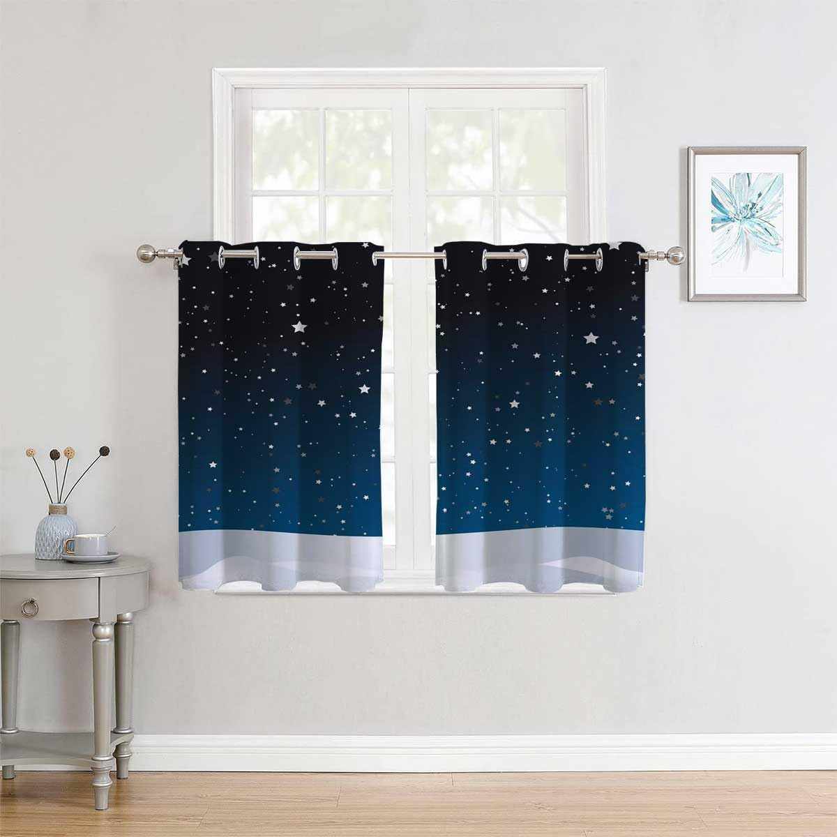 YANFENQI Cortinas para Habitacion Blackout Starry Sky Grommet Short Hallway Curtains Pantry Curtain 55Inch Width by 45Inch Length,2 Panels