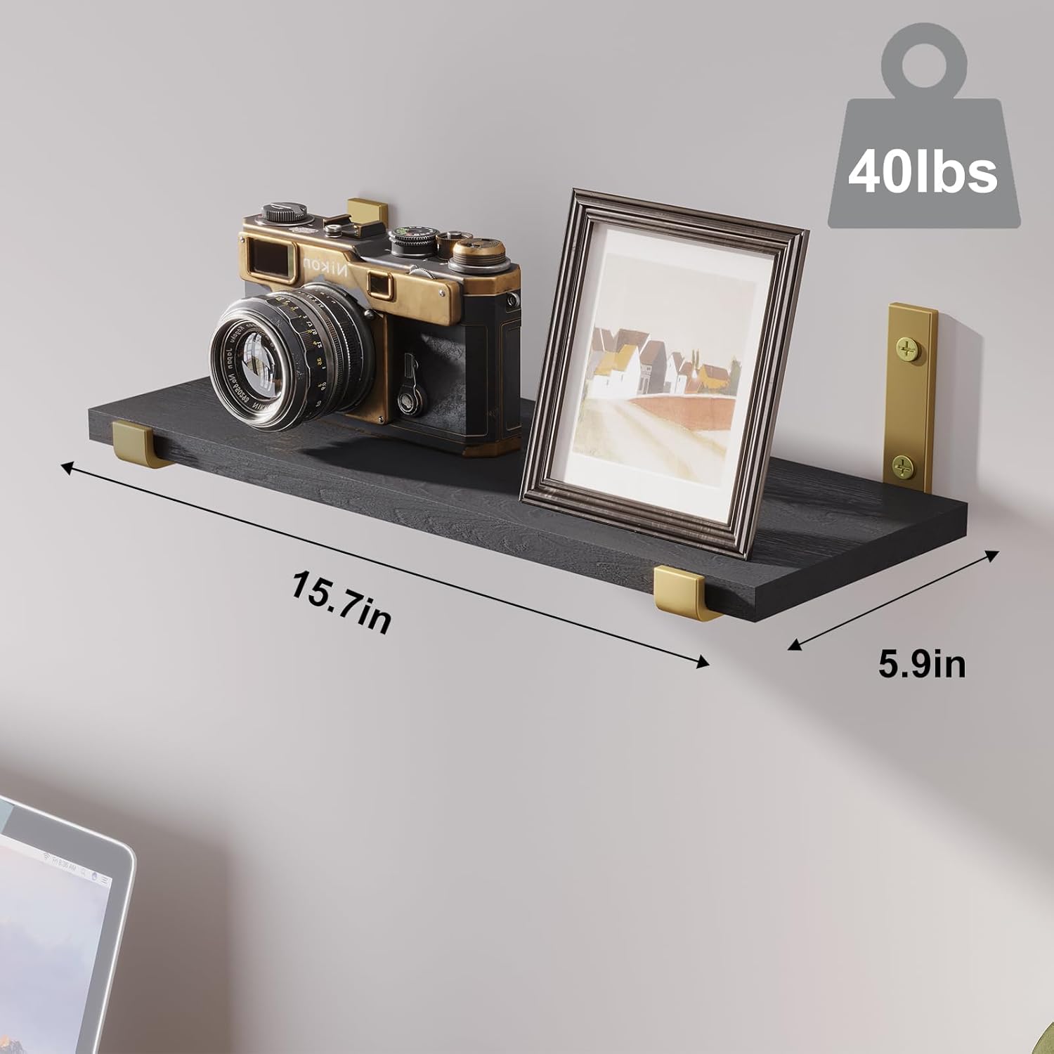 YGEOMER Estantes flotantes, juego de 8, estantes rústicos de pared, estante flotante de madera para dormitorio, sala de estar, libro y baño (negro
