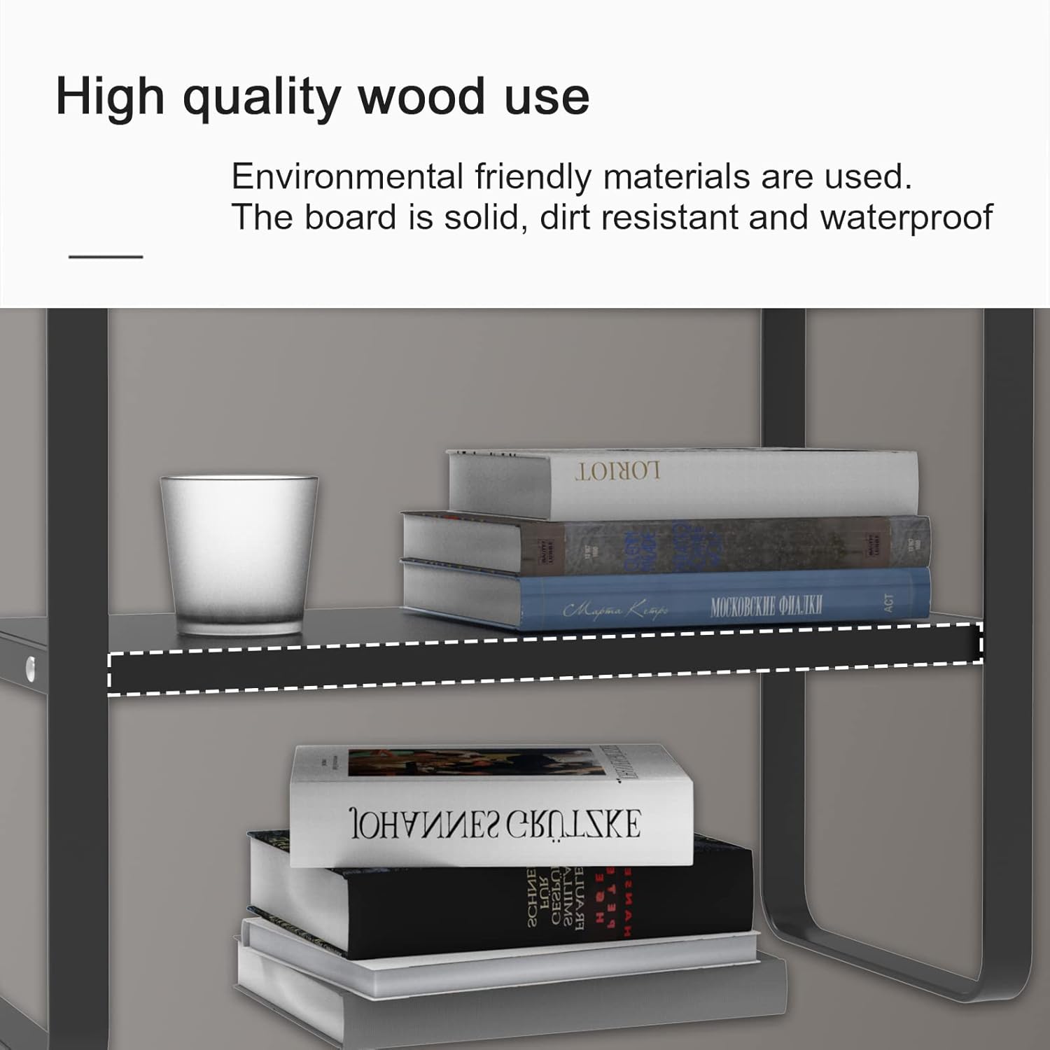 Moderno estante de almacenamiento de metal y madera de 2 niveles, estantería multiusos y organizador para el hogar y la oficina, fácil montaje,