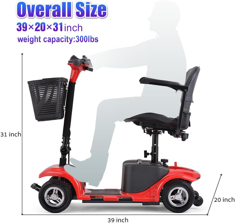 Skmc – Scooter de movilidad para adultos, personas mayores, 4 ruedas, dispositivo cargable eléctrico para viajes, ligero y portátil, con faros LED y