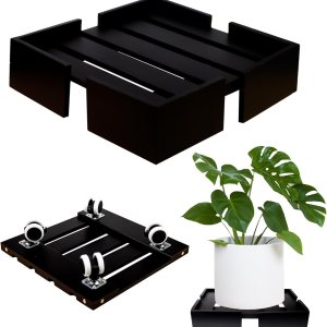 Carrito cuadrado de bambú para plantas con ruedas, plataforma para plantas, soporte para plantas con ruedas bloqueables de 360, plataforma para Carrito cuadrado de bambú para plantas con ruedas, plataforma para plantas, soporte para plantas con ruedas bloqueables de 360, plataforma para