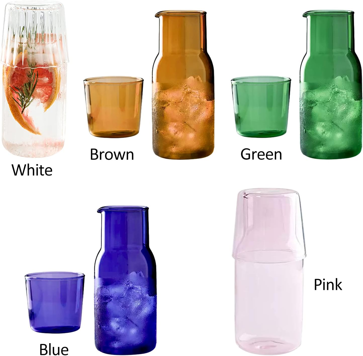 MANMAOHE Juego de jarra de agua y vidrio marrón de 17 onzas de cristal transparente para mesita de noche, jarra de agua nocturna con vaso de vidrio