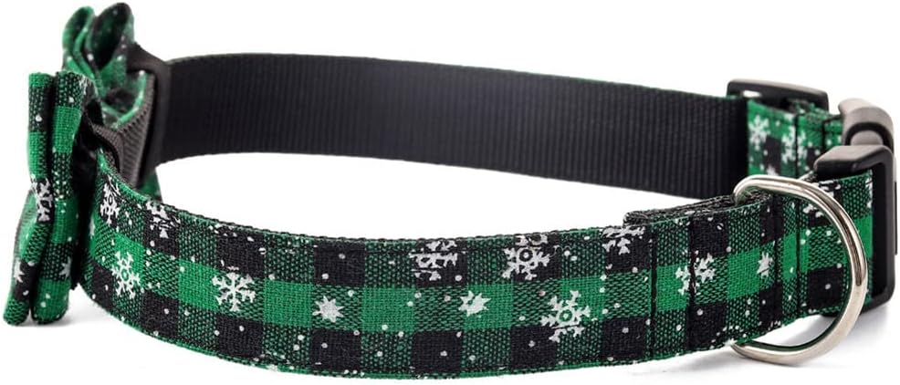 Love Dream Collar de Navidad para perro con pajarita desmontable, collar de perro a cuadros de Navidad para perros pequeños, medianos y grandes