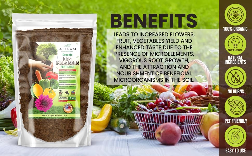 GARDENWISE Melaza seca – Bioestimulante orgánico vegetal para una zona radicular mejorada, vitalidad vegetal y salud próspera del suelo, ideal para
